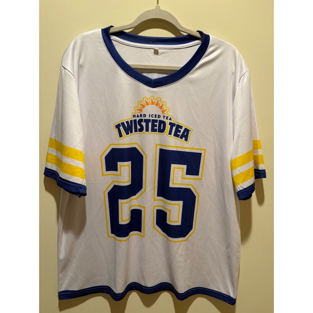 Twisted Tea Hard Iced Tea Jersey White Blue Yellow Number 25 Mesh Shirt XL